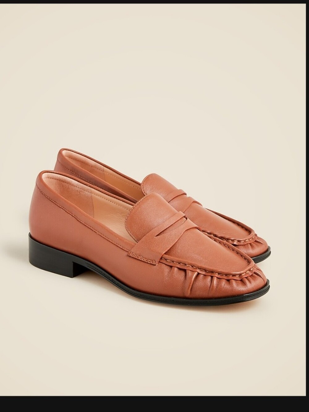 Jcrew Leather Ruched Penny Loafers in Cognac